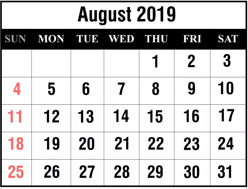 How To Schedule Your Month With August 2019 Printable Calendar Howtowiki